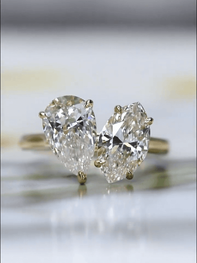 Aureline-Jewelry 2 Carat Marquise 2 Carat Pear Lab Diamond Two Stone Ring 18K Gold