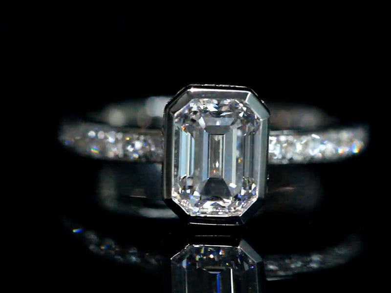 Aureline-Jewelry 1.58 Carat Emerald-Cut Bezel Vintage Lab Diamond Engagement Ring