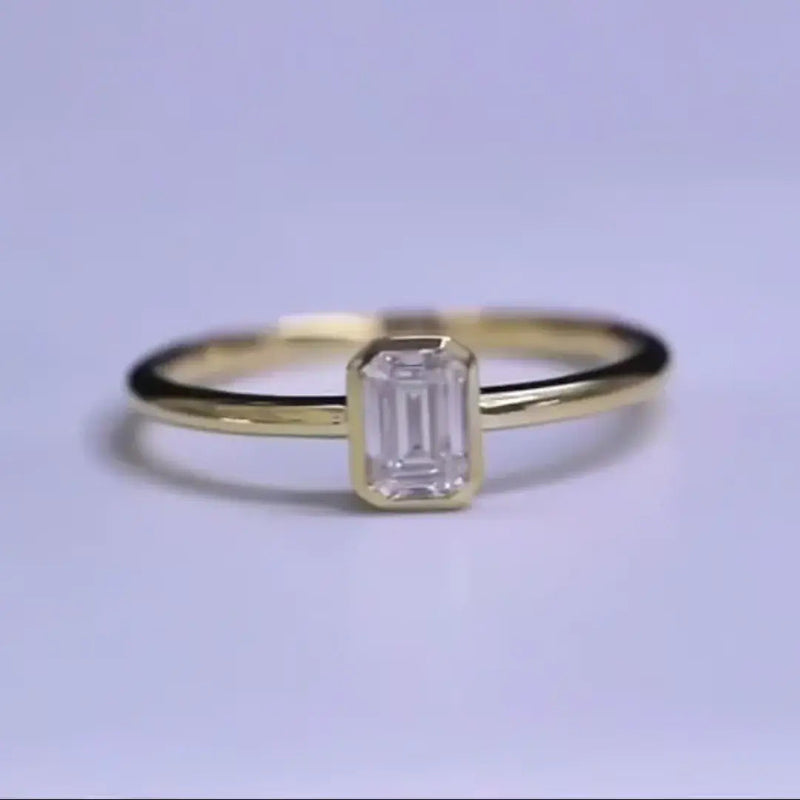 Aureline-Jewelry 0.5 CT Emerald Cut Lab Diamond Bezel Ring