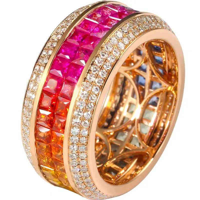 Aureline-Jewelry Natural Sapphire Rainbow Band Invisible-Setting with Diamonds in 18K Gold