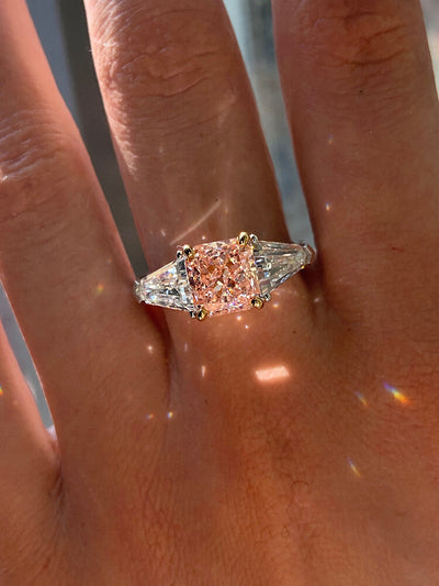 Aureline-Jewelry 3.98 CTW Princess Cut Pink Diamond Three-Stone Ring