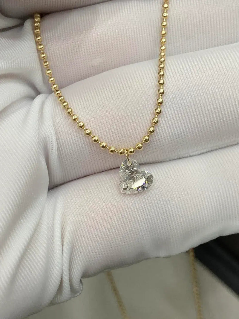 Aureline-Jewelry Drilled 1 Carat Heart Cut Lab Grown Diamond Pendant Solitaire Ball Necklace