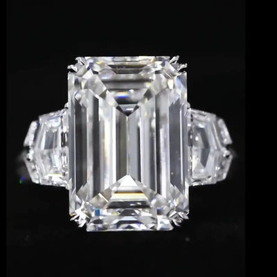 Aureline-Jewelry Three Stones Ring 12ct Emerald Cut Lab Grown Diamond