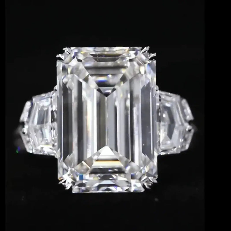 Aureline-Jewelry Three Stones Ring 12ct Emerald Cut Lab Grown Diamond
