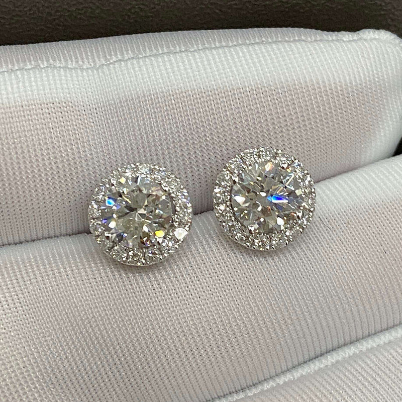Aureline-Jewelry 1.7ctw Round Lab Diamond Halo Earrings, 2 Ways to Wear