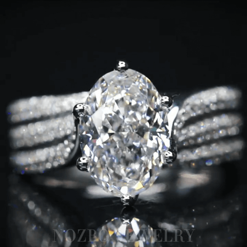 Aureline-Jewelry 3 Carat Oval Lab Diamond Luxurious Ring with Pavé Band In 18K Gold