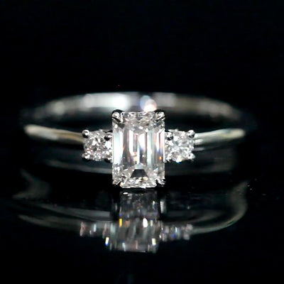 Aureline-Jewelry 0.6CT Emerald Cut Lab Diamond Three Stone Ring