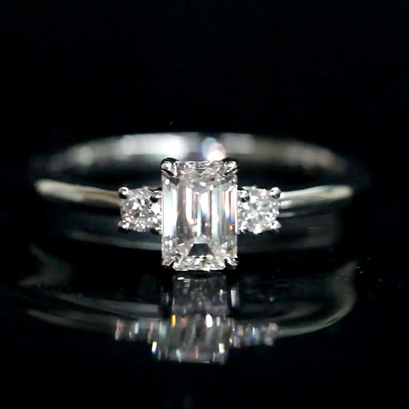 Aureline-Jewelry 0.6CT Emerald Cut Lab Diamond Three Stone Ring