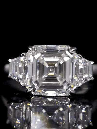 Aureline-Jewelry 5 Carat Asscher Cut Lab Diamond Three Stone Ring