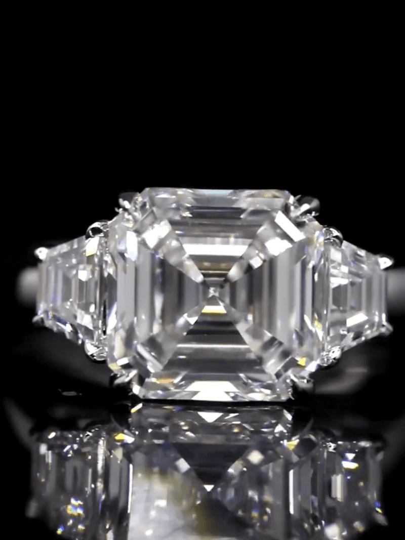 Aureline-Jewelry 5 Carat Asscher Cut Lab Diamond Three Stone Ring