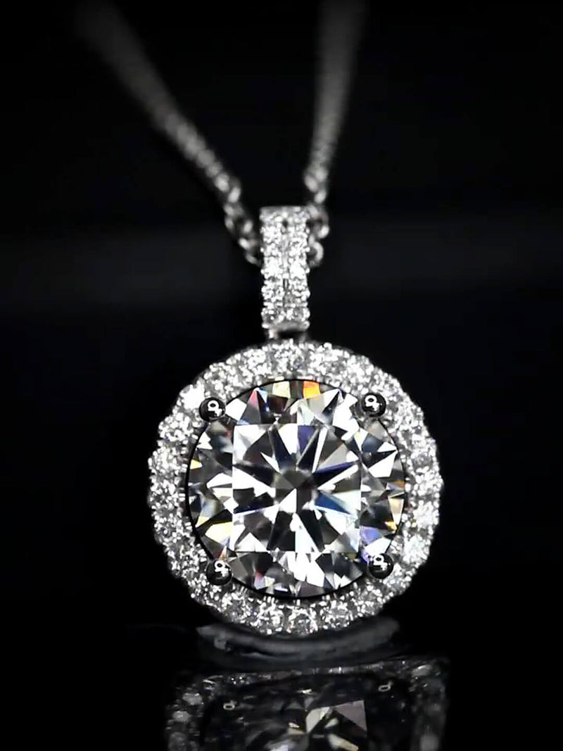 Aureline-Jewelry 5-Carat Lab-Grown Round Diamond Halo Pendant Necklace