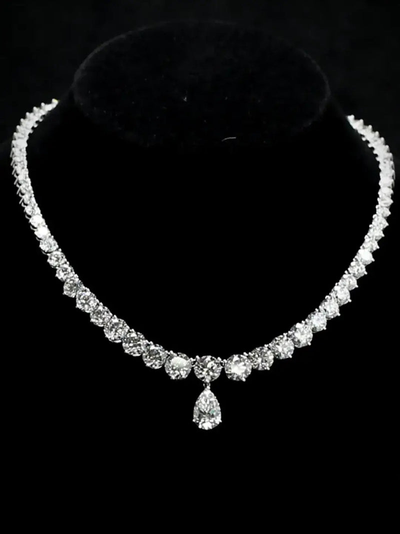 Aureline-Jewelry 60CTW Tennis Necklace with Pear and Round Lab Grown Diamond