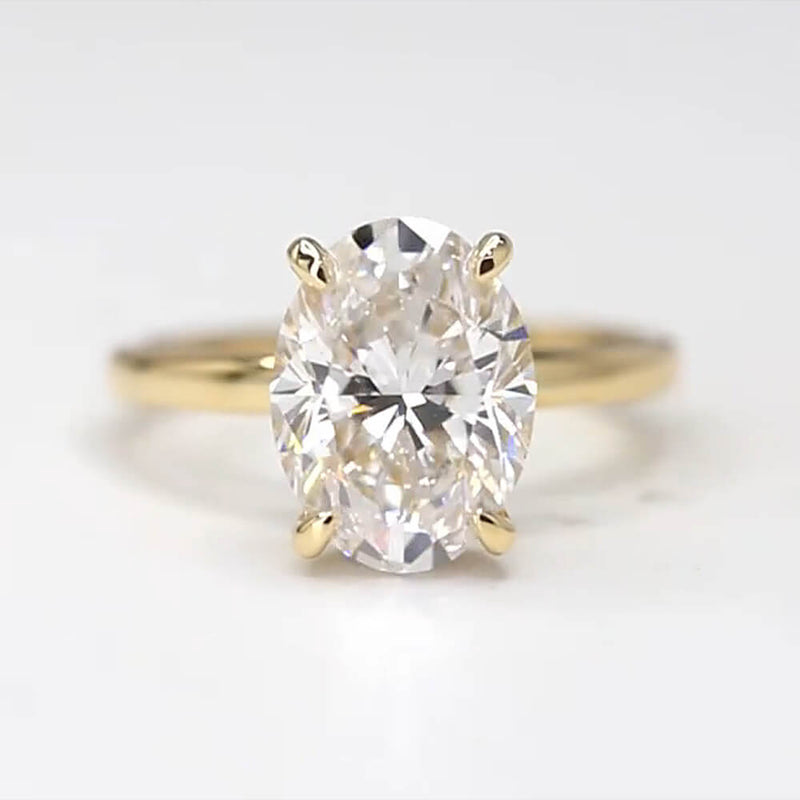 Aureline-Jewelry 3 Carat Oval Lab Grown Diamond Hidden Halo Ring 18K Gold