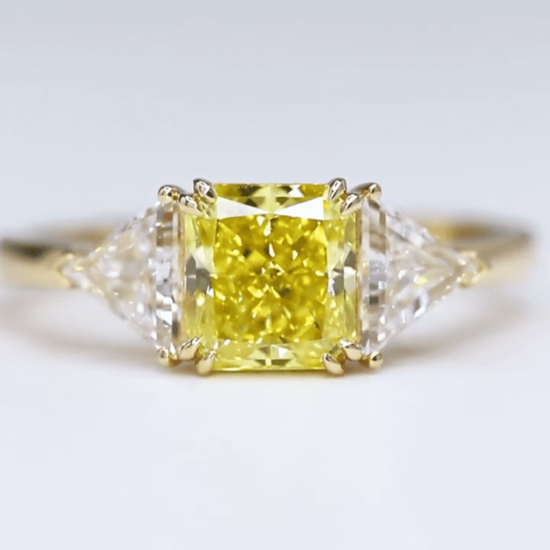 Aureline-Jewelry 1.7 Carat Princess Cut Yellow Lab Diamond Three-Stone Ring 18K Gold