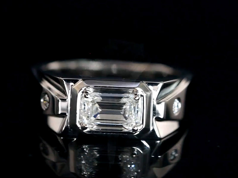 Aureline-Jewelry Emerald Cut Lab Grown Diamond Men's Engagement Ring 14K Gold