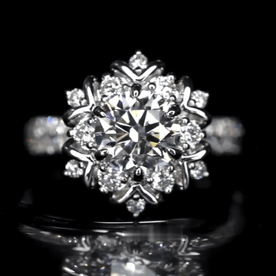 Aureline-Jewelry 1 Carat Round Cut Lab Grown Diamond Snowflake Halo Engagement Ring