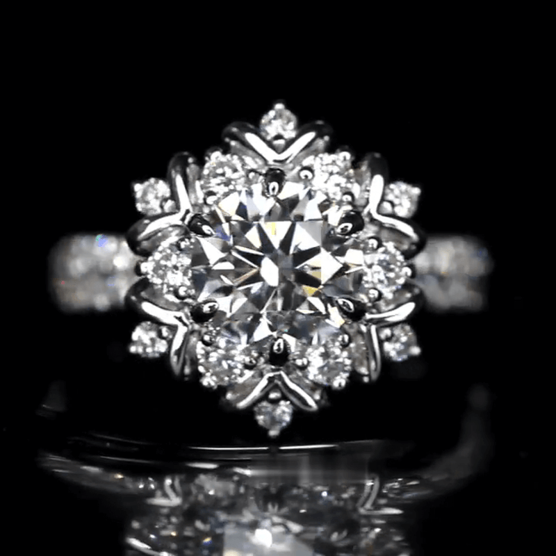 Aureline-Jewelry 1 Carat Round Cut Lab Grown Diamond Snowflake Halo Engagement Ring