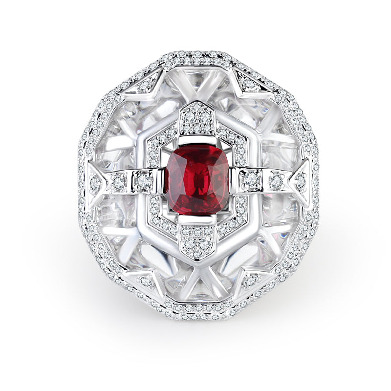 Aureline-Jewelry Lab Grown Ruby And Diamond White Crystal Ring 14K Gold