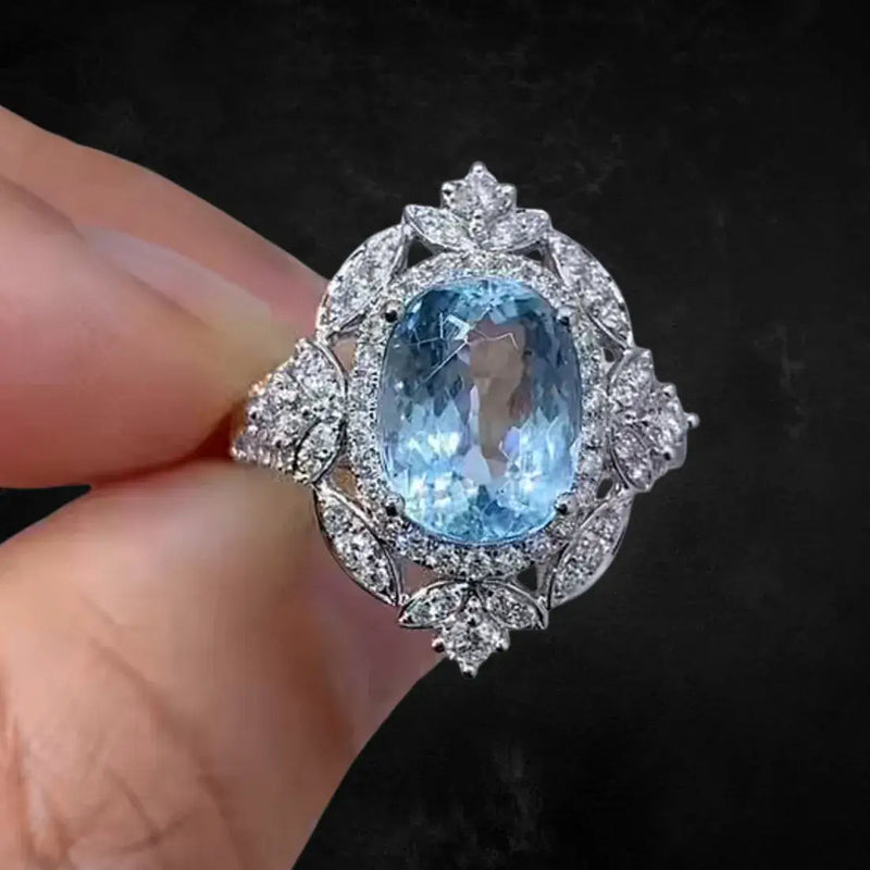 Aureline-Jewelry Aquamarine Lab-Grown Diamond Ring In 18K Gold