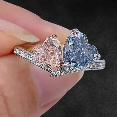 Aureline-Jewelry 2.35 CTW Pink and Blue Two Stone Lab Diamond Ring