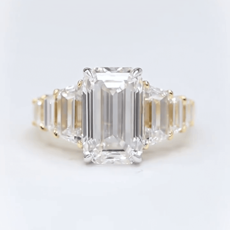Aureline-Jewelry 4CT Emerald Cut Lab Diamond Seven Stone Ring 18K Gold