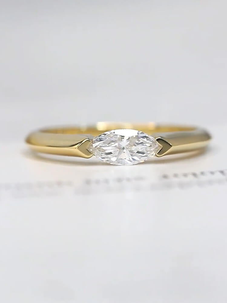 Aureline-Jewelry 0.5 Carat Marquise Half Bezel Solitaire Lab Diamond Ring 18K Gold