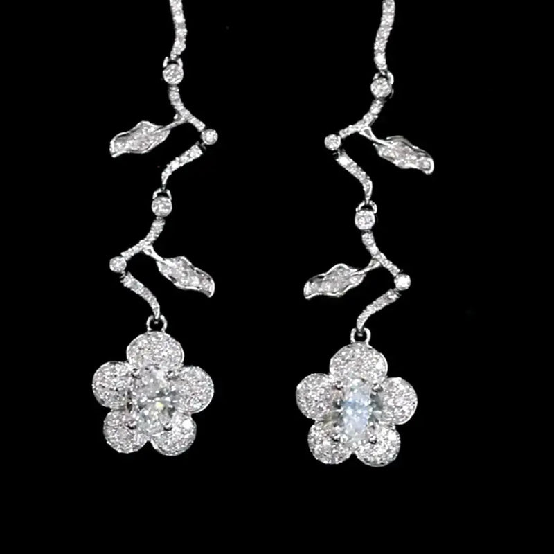 Aureline-Jewelry Petal Lab Diamond Drop Earrings 14K 18K White Gold