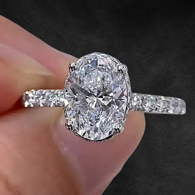 Aureline-Jewelry 1 CT Hidden Halo Oval Lab Diamond Engagement Ring