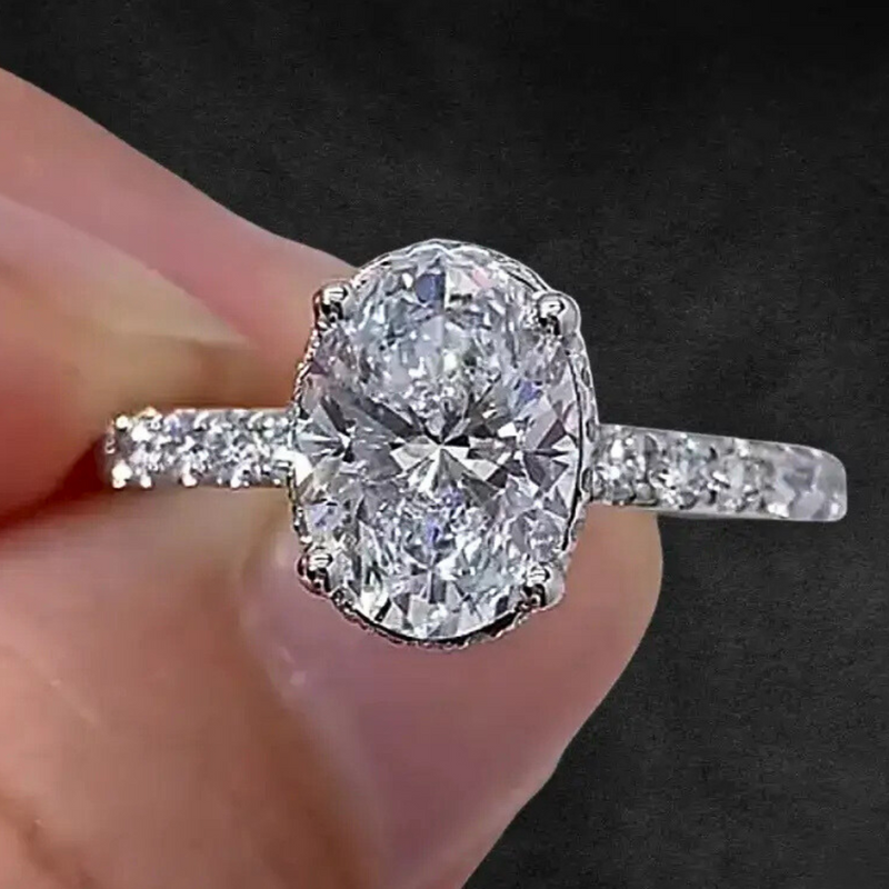 Aureline-Jewelry 1 CT Hidden Halo Oval Lab Diamond Engagement Ring