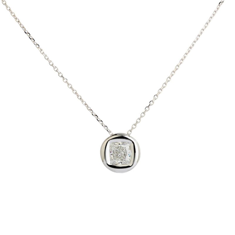 Aureline-Jewelry 1 CT Princess Cut Lab Diamond Bezel Necklace 18K Gold