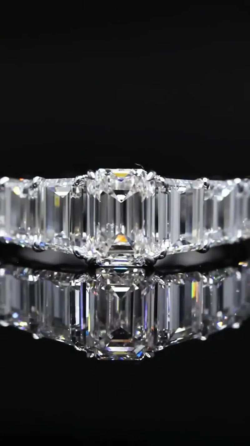 Aureline-Jewelry Emerald Cut Lab Diamond Eternity Ring with Gradient Diamonds