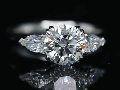 Aureline-Jewelry Three-Stone 1 Carat Round Diamond With Pear Side Stones Ring 18K Gold