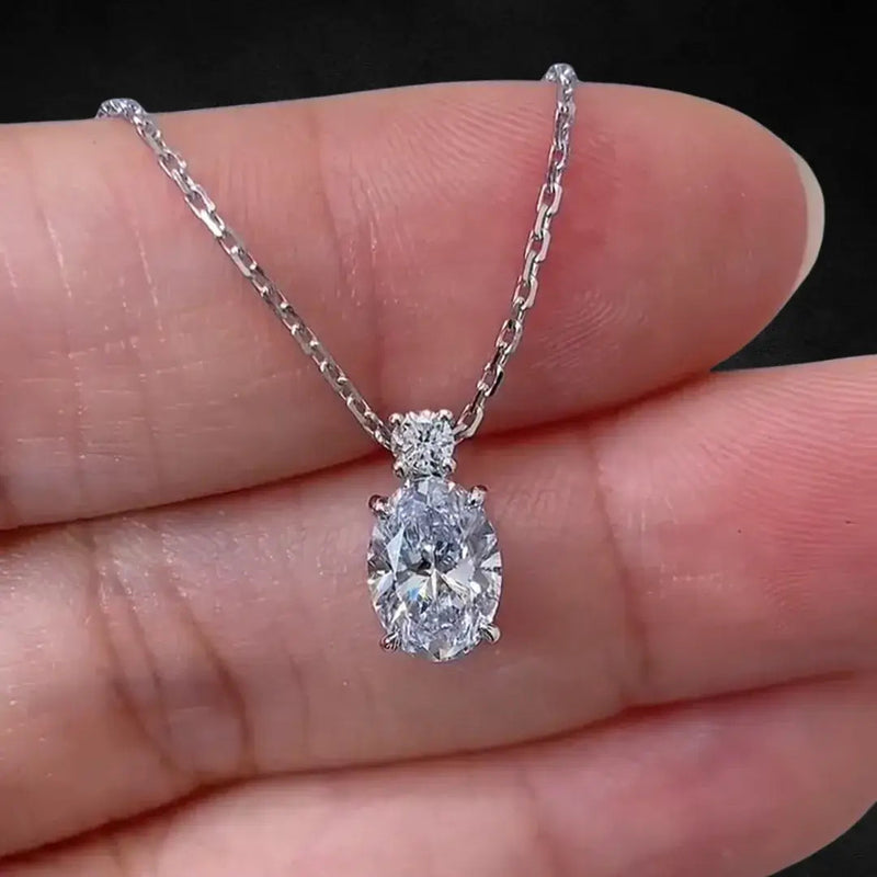 Aureline-Jewelry Two-Stone Oval and Round Lab Diamond Necklace 18K Gold