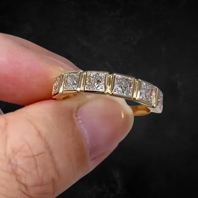 Aureline-Jewelry Princes Cut Lab Diamond Six Stone Wedding Stackable Band