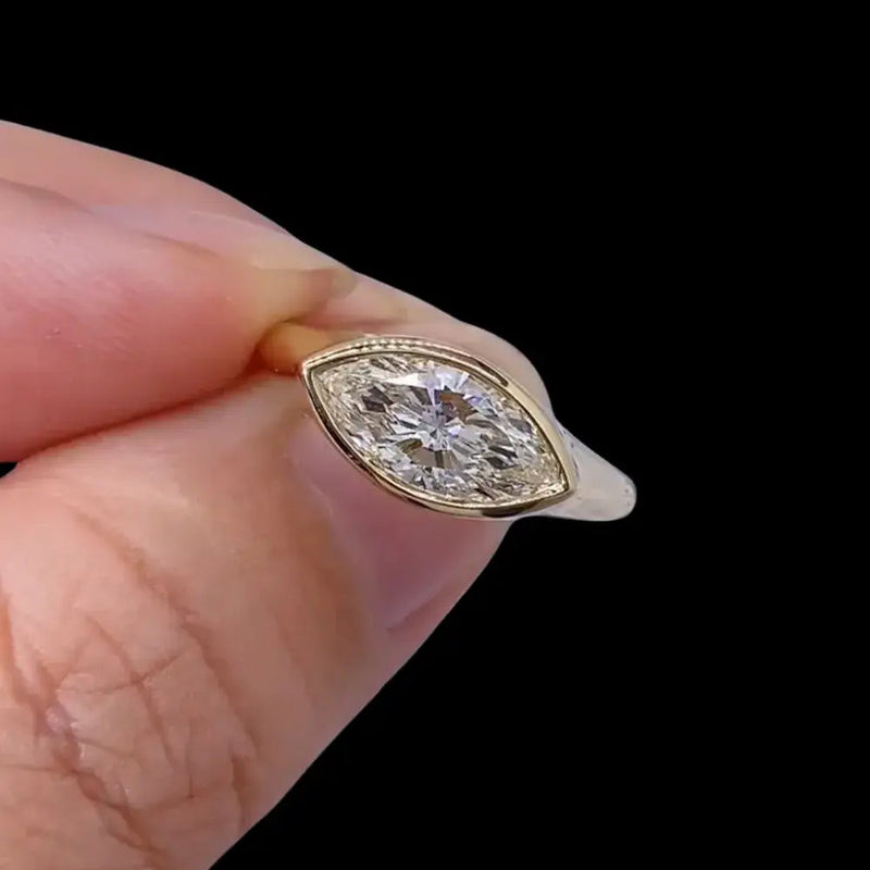 Aureline-Jewelry 1 CT Marquise Cut Lab Grown Diamond With Bezel Setting Engagement Ring