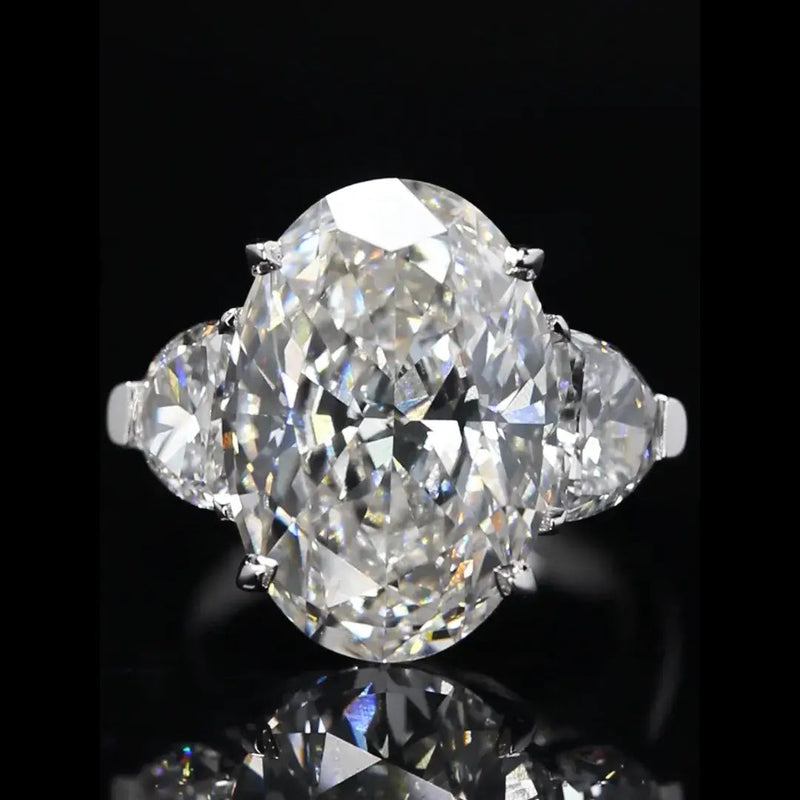 Aureline-Jewelry 10 CT Oval and Half Moon Lab Grown Diamond Three Stone Engagement Ring