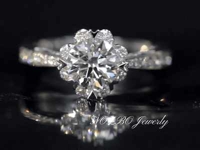 Aureline-Jewelry Unique Snowflake Lab Diamond Ring 18K Gold Halo - Pave Engagement Ring