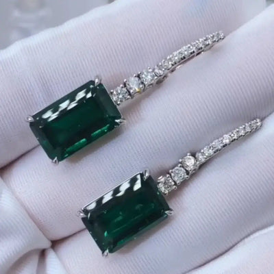 Aureline-Jewelry Emerald Dangle Hoop Earrings With Lab Diamonds