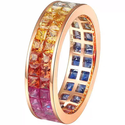 Aureline-Jewelry NOZBO Double Row Rainbow Sapphire Invisible-Set Ring 18K Rose Gold