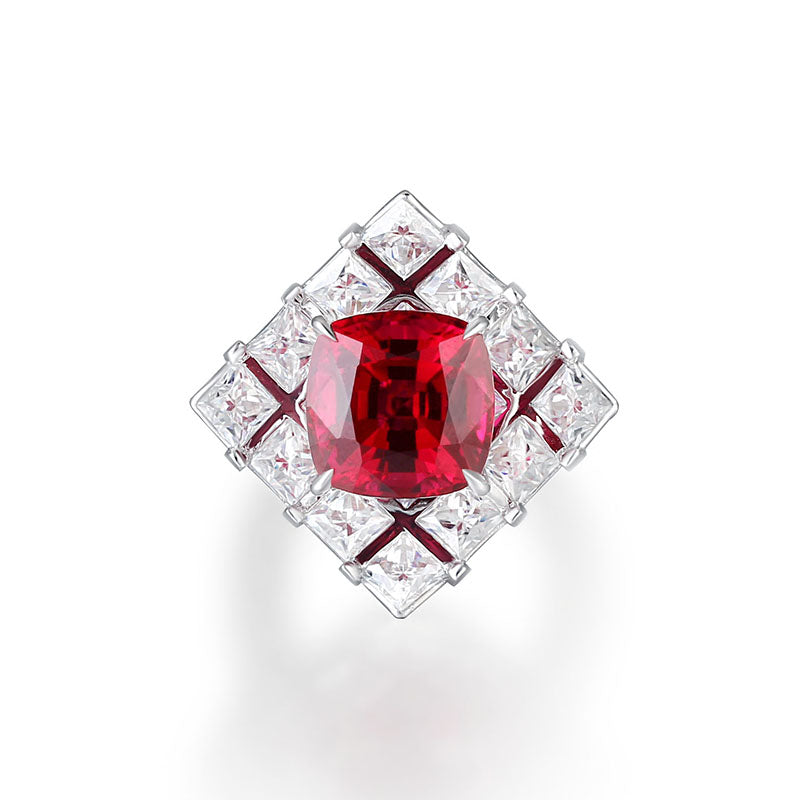 Aureline-Jewelry Lab-Grown Ruby/Emerald and Diamond Ring with White Sapphire In 14k Gold