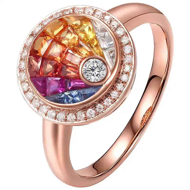 Aureline-Jewelry NOZBO Invisible Set Natural Rainbow Sapphire Statement Ring 18K Rose Gold
