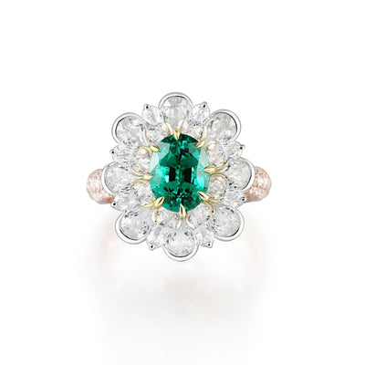 Aureline-Jewelry Oval Cut Lab Ruby And Diamond Halo Cocktail Ring In 14k Gold