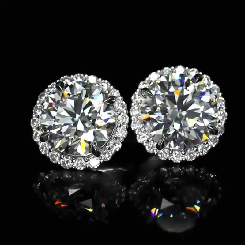 Aureline-Jewelry Brilliant Halo Round Lab Grown Diamond Studs Earrings (10.00 Ct. Tw.)