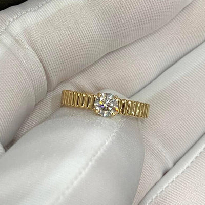 Aureline-Jewelry Vintage Engagement Ring Round Lab Diamond Solitaire Ring Prong Set Anniversary Unique Ring Hand Ribbed