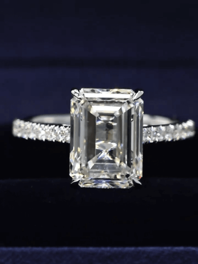 Aureline-Jewelry 5 Carat Emerald Cut Lab Diamond Pave Engagement Ring 18K Gold