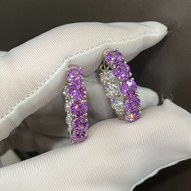 Aureline-Jewelry Lab-grown Diamond and Purple Sapphire Hoop Earrings