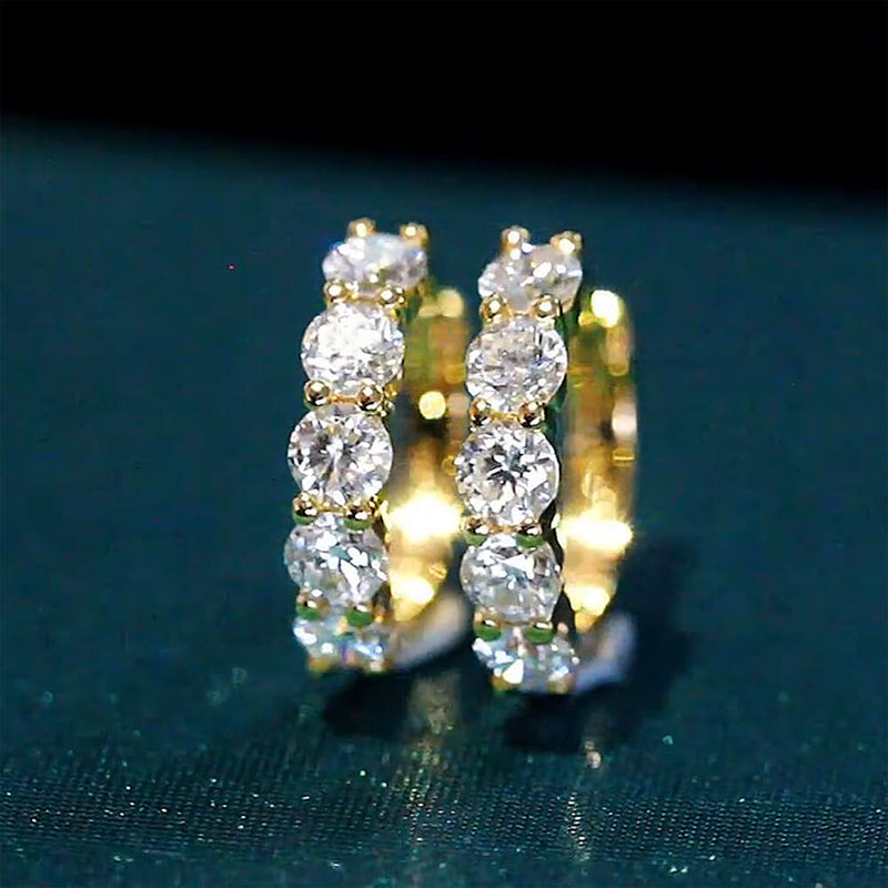Aureline-Jewelry 5 Stone Round Lab Grown Diamond Hoop Earrings 18K Gold (1.30 Ct. Tw.)