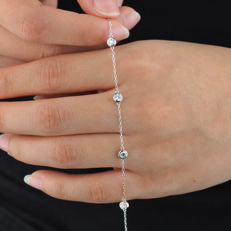 Aureline-Jewelry Five Bezel-Set Lab Diamonds Bracelet In 925 Sliver (3/4 Ct. Tw.)