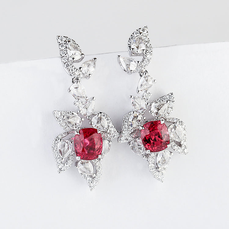Aureline-Jewelry Lab-Grown Ruby And Diamond Earrings 14k Gold