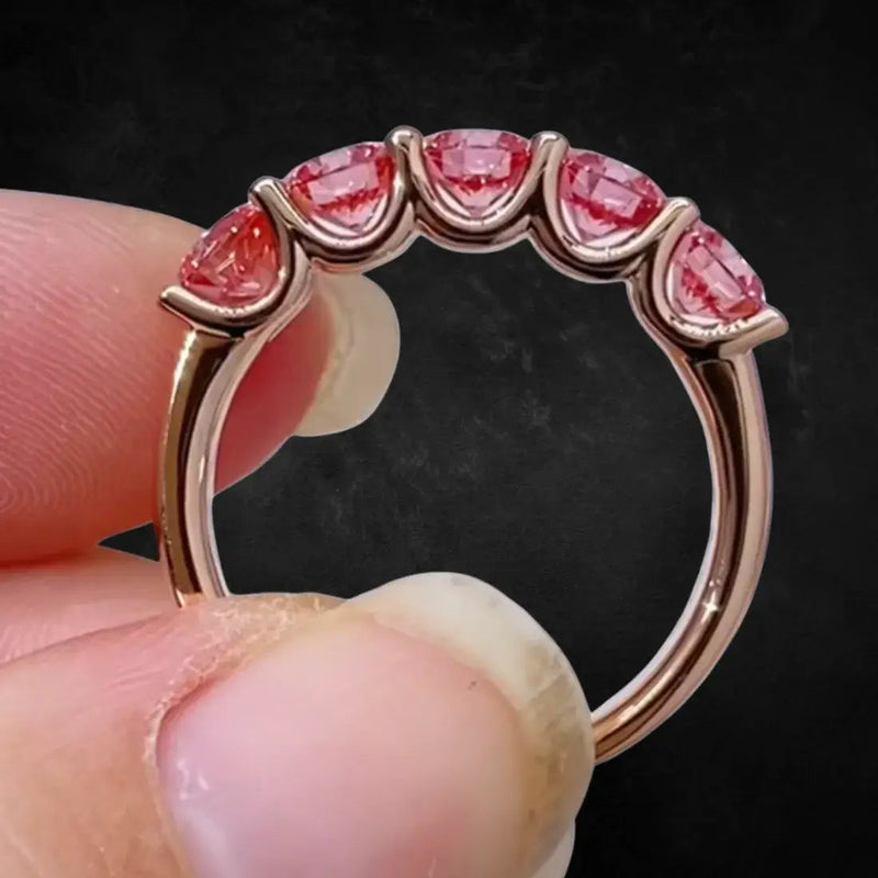 Aureline-Jewelry Round Cut Pink Lab Diamond Five Stone Ring